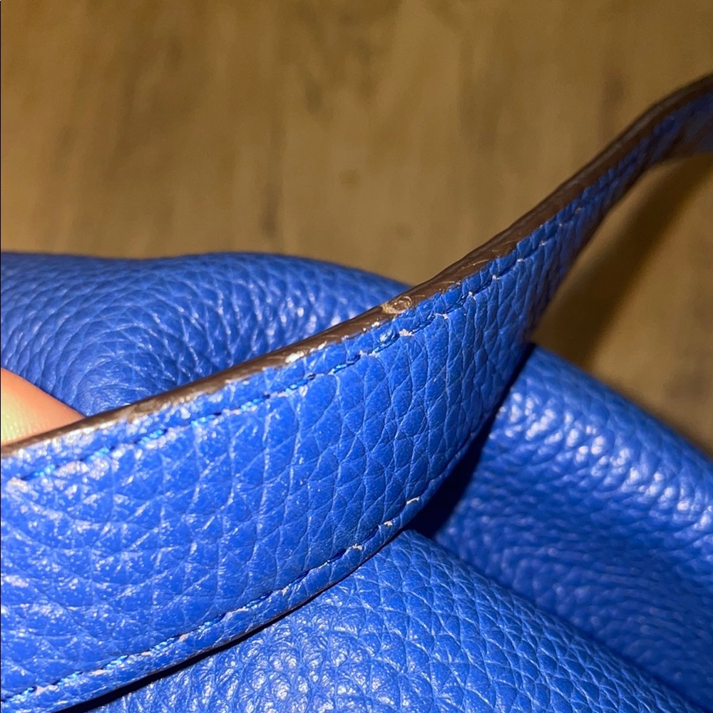 Michael Kors Blue Pebbled Leather Chain Shoulder Bag Gold Hardware - Picture 11 of 15